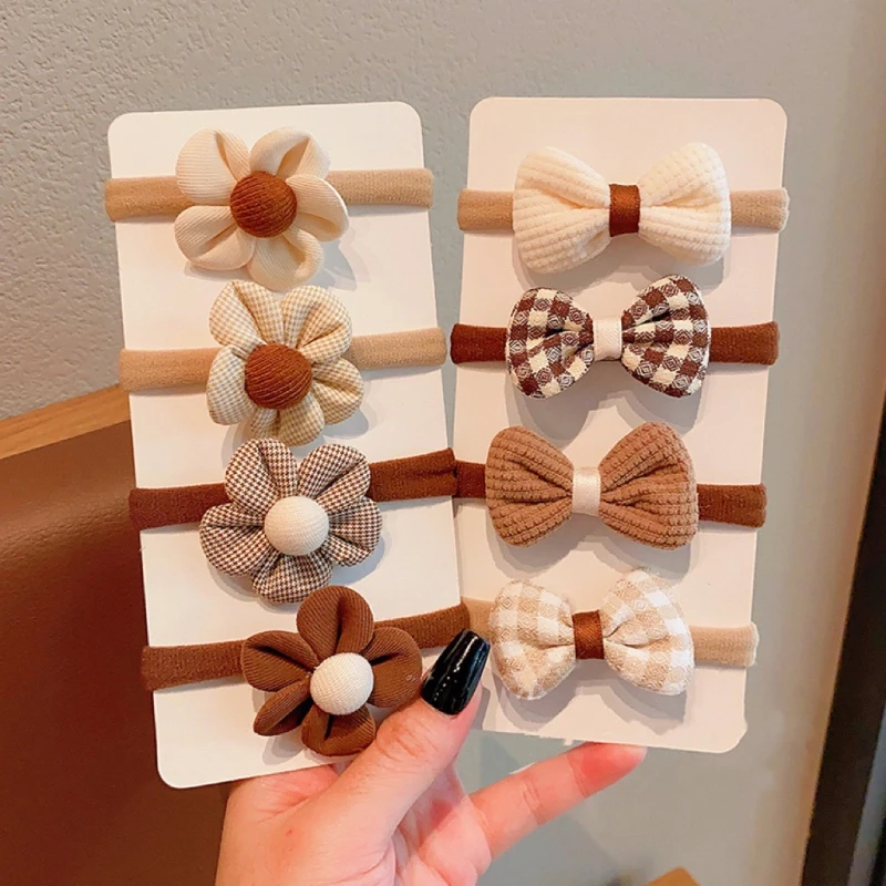 Children's Adorably Cute Latte-Coloured Floral Bow Hair Ties Highly Elastic Hair Bands for Children Headwear Accessories