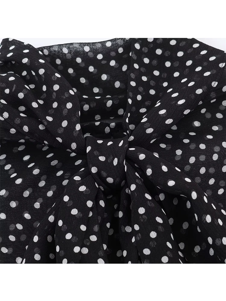 Women's Elegant Polka Dot Shirt With Bow Tie Casual Loose Long Sleeve Comfortable Fashion Blouse Spring Summer New Lady Clothes