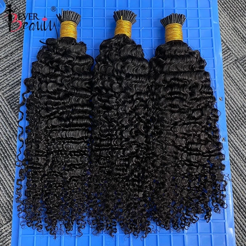 3B 3C Kinky Curly I Tip Microlinks Human Hair Extensions Brazilian Virgin Hair Weave Bundles F Tip Extensions Bulk