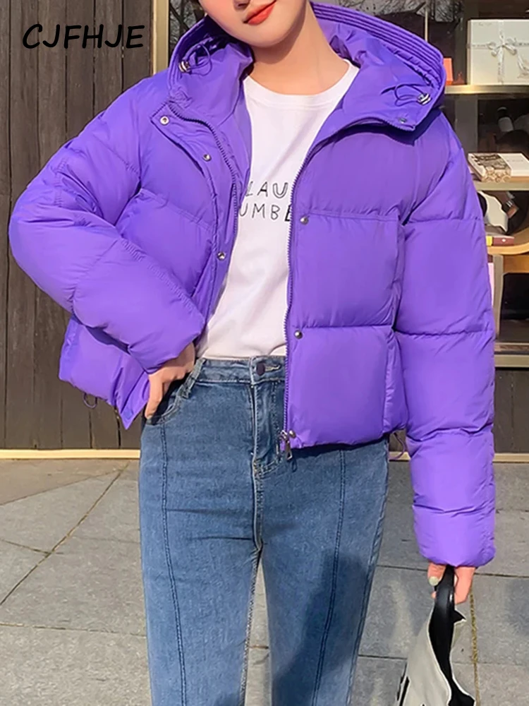 CJFHJE Пурпурные зимние пальто женская короткая теплая пуховая куртка базовое пальто модная верхняя одежда с капюшоном корейские женские парки теплая верхняя одежда