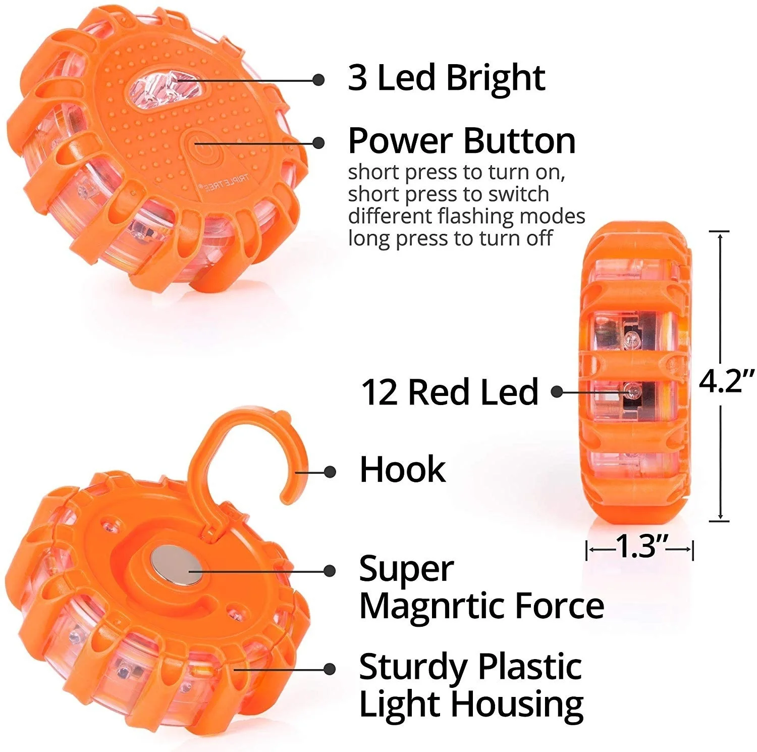 LED Road Flares Emergency Lights 3 Pack Roadside Warning Flashlight Car Safety Flare Warning Flashing Beacon with Magnet Hook
