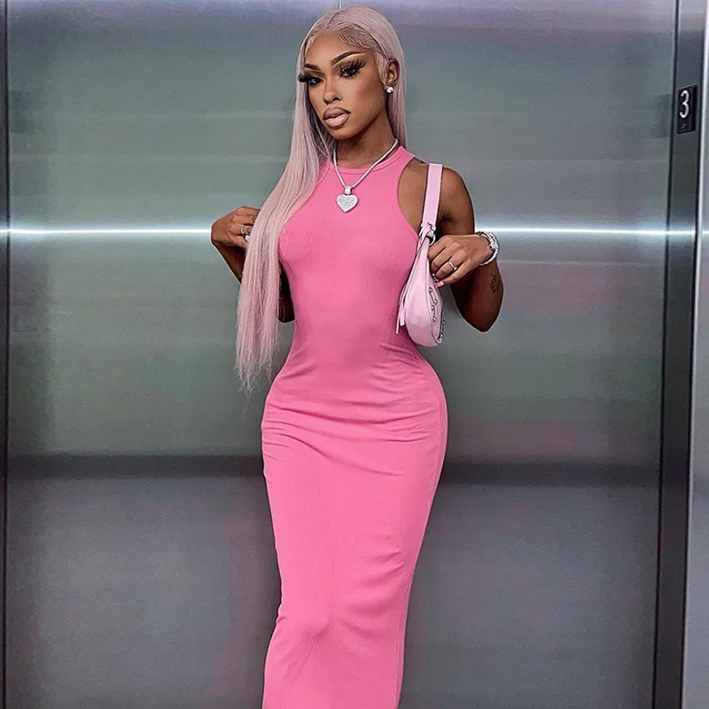 

Style Women's Spring New Fashion Solid Color Sleeveless round Neck Slim Dress One Piece Dropshipping-HT