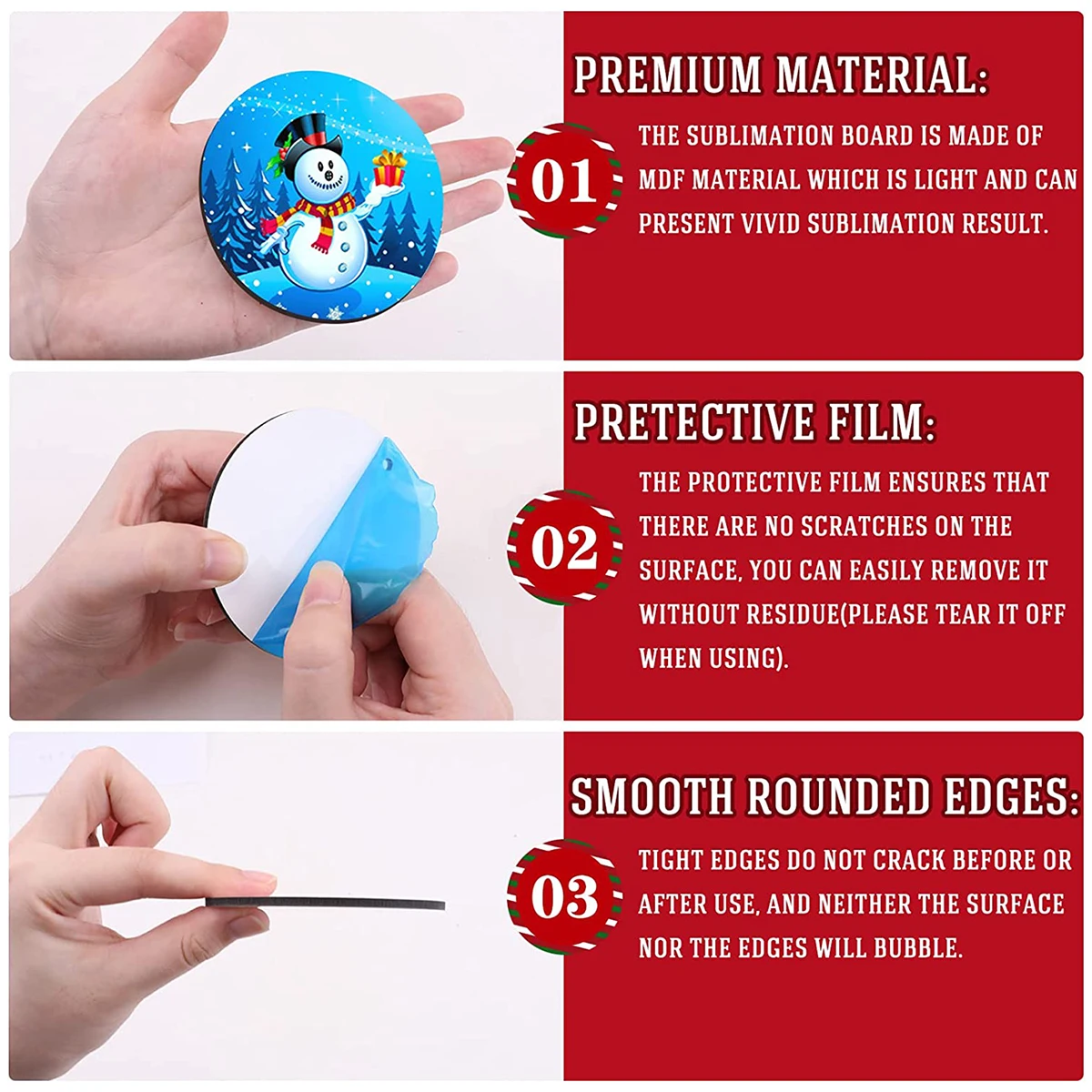 12/26Pcs Bulk Double Side Blank Sublimation Round Sublimation Ornament Blanks Christmas Ornaments For Home Decoration