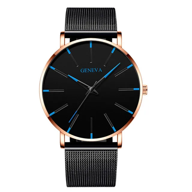 Exquisite Watches 2022 Male Elegant Ultra Thin Stainless Steel Business Quartz New Wristwatch Fashion Black Casual Watch For Men Mesh Blue Rose
