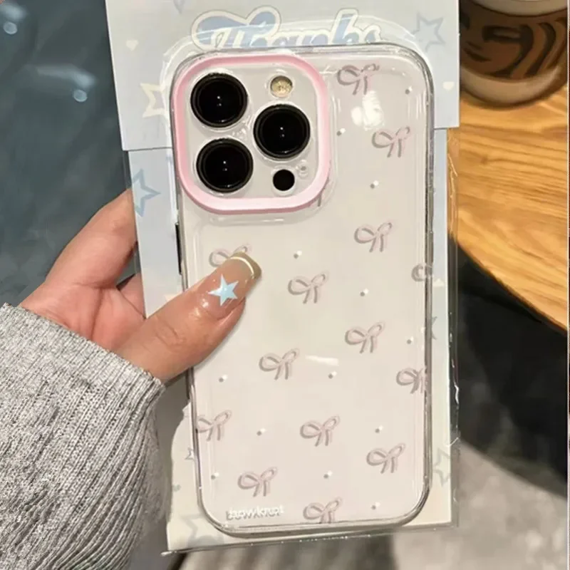 Korea Pink Bowknot Pattern Clear Soft Phone Case