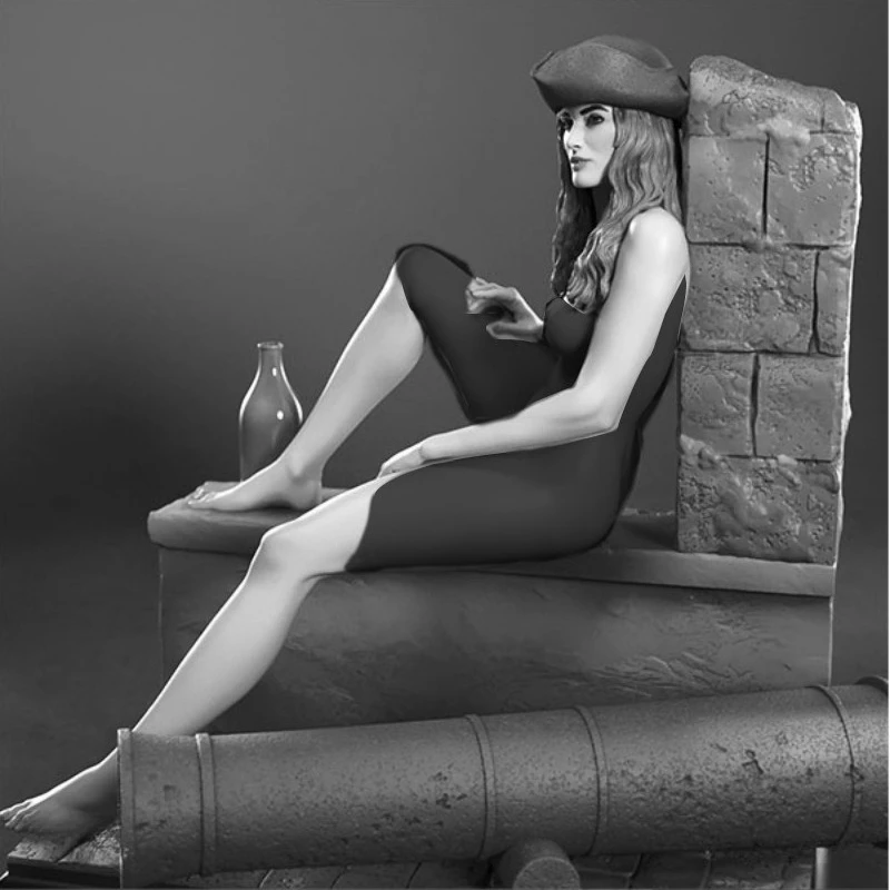 1/24 스케일 다이캐스트 수지 피규어 모델 키트 용감한 해적 소녀 취미 미니어처 장난감 조립되지 않은 도색되지 않은 DIY 디오라마