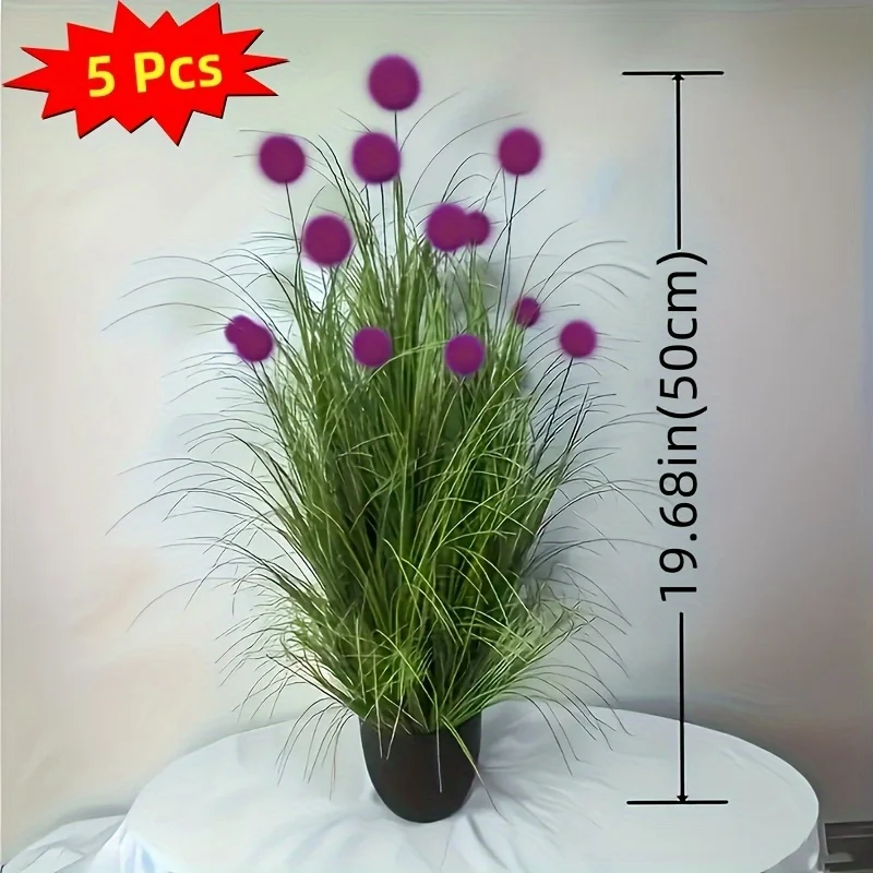 5pcs Purple Bulbous Grass Artificial Plants,Suitable for Home Decoration, Festival Party Decoration,Courtyard Garden Decoration 4