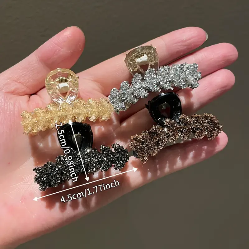 Elegant 4-piece set of colorful rhinestone half woven hair clips, high-end temperament side and bangs clip women's hair clip 6