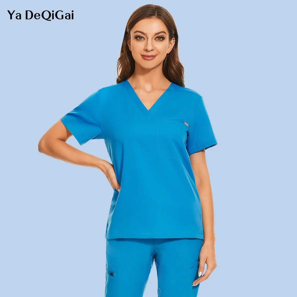 

New Simple Fashion Uniform Unisex Short Sleeve Scrub Tops Dentist Working Uniform Beauty Salon Agency Scrubs Uniforms Lab Blouse