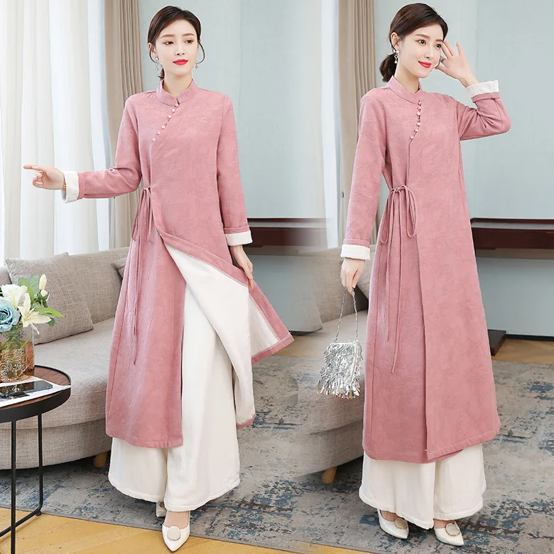 

Autumn and Winter 2022 Han Suit Cotton Linen Velvet Cheongsam Dress Vintage Chinese Women's Dress