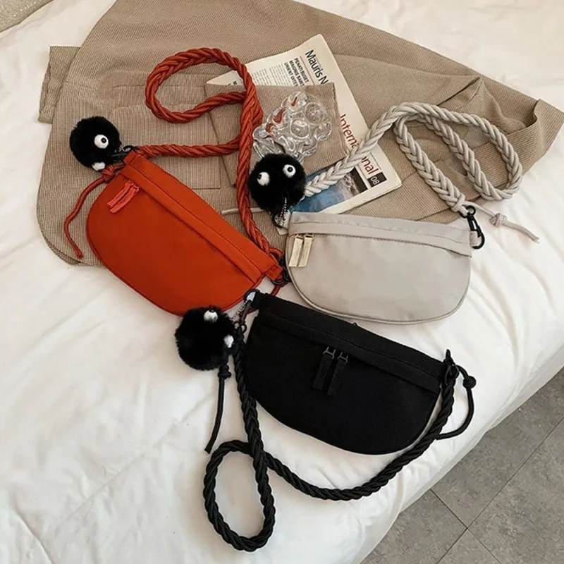 

High Quality Fashion Small Canvas Shoulder Bags Cute Casual Underarm Messenger Bag Crossbody Handbag With Pendants