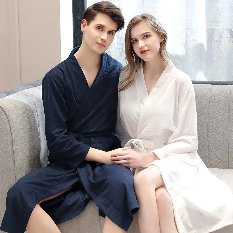 Men Women Terry Bathrobe Suck Water Towel Sleepwear Spa Hotel Waffle Bath Robe Kimono Plus Size Dressing Gown Couple Clothes