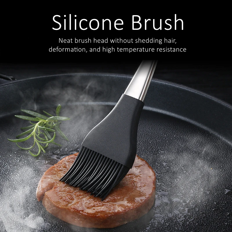 304 Stainless Steel Handle Silicone Head Brush Heatproof Never Shedding Head Barbecue Tool BBQ Accessories