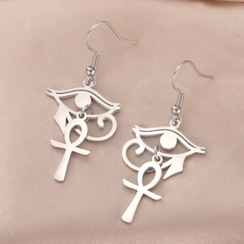 Dawapara Ancient Egyptian Symbol Earrings Eye of Horus and Ankh Cross Hieroglyphic Ideograph Protection Amulet Stainless Steel