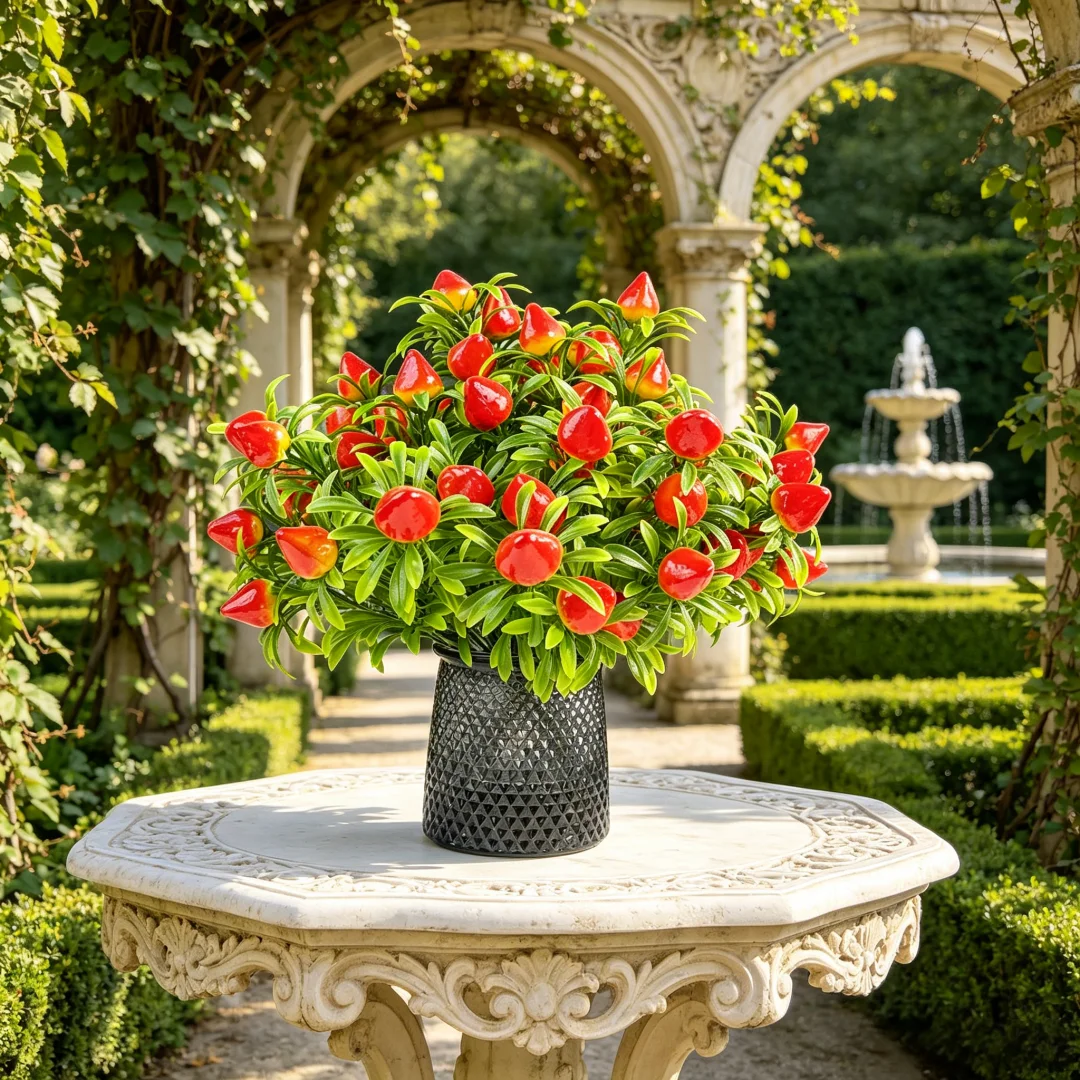 Artificial Strawberry Fruit Plant Set - Decorative Home & Outdoor Décor, Floral Arrangements, Wedding & Holiday Party Accents (4pcs)