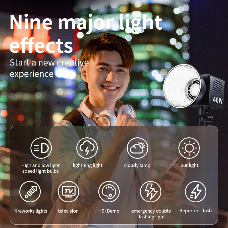 M60 Handle Photo Studio Light COB Bi-Color CCT 2500-8500K CRI≥95