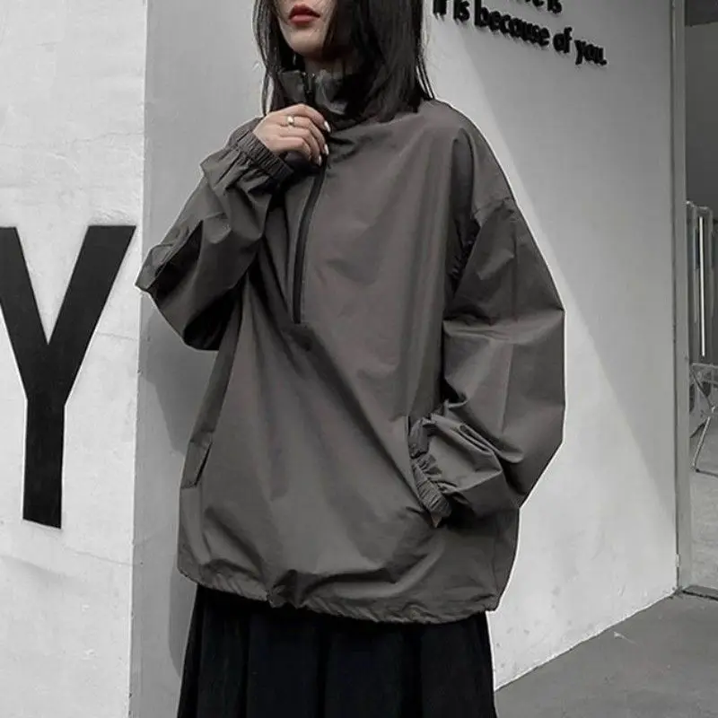 ZZ127 Spring and Autumn Semi-zipper Jacket 2024 New Thin Casual Jacket Pullover Loose and Thin Stand-up Collar Top 3