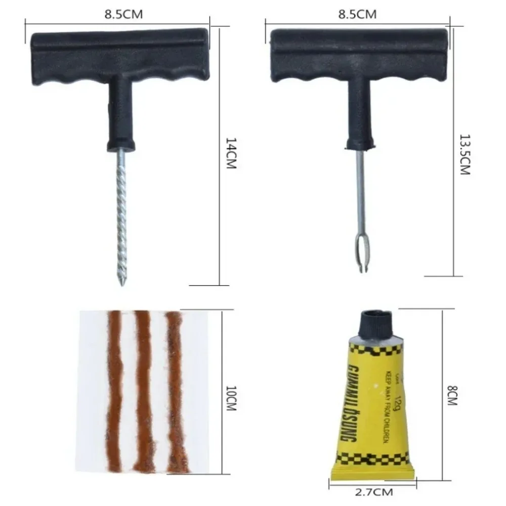 Car Tire Repair Tools Kit with Rubber Strips Tubeless Tyre Puncture Studding Plug Set Auto Motorcycle Bike Garage Repair Tools