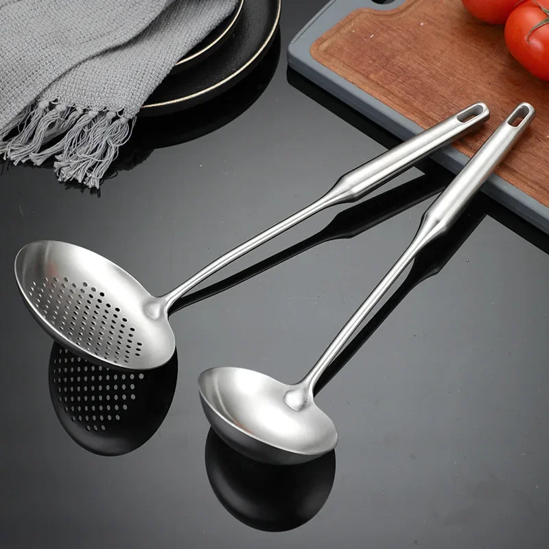 304 Stainless Steel Wok Spatula Cooking Utensils Set For Home And Hotel Kitchen Use Leak Spoon Cooking Tools Dinnerware Set