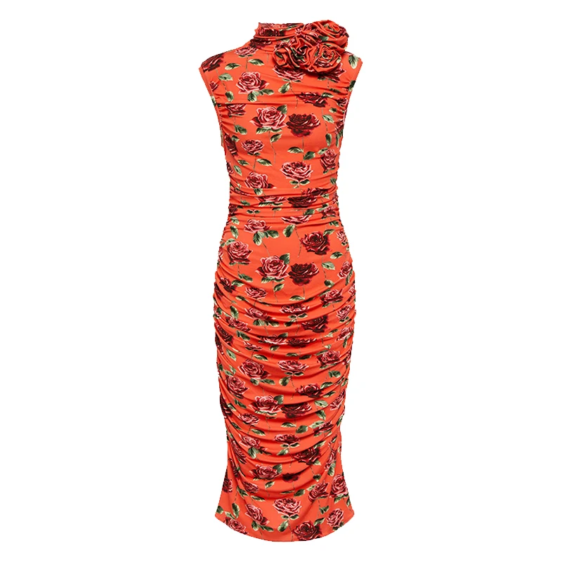 

Women's 3D Applique Round Neck Sleeveless Print Dress