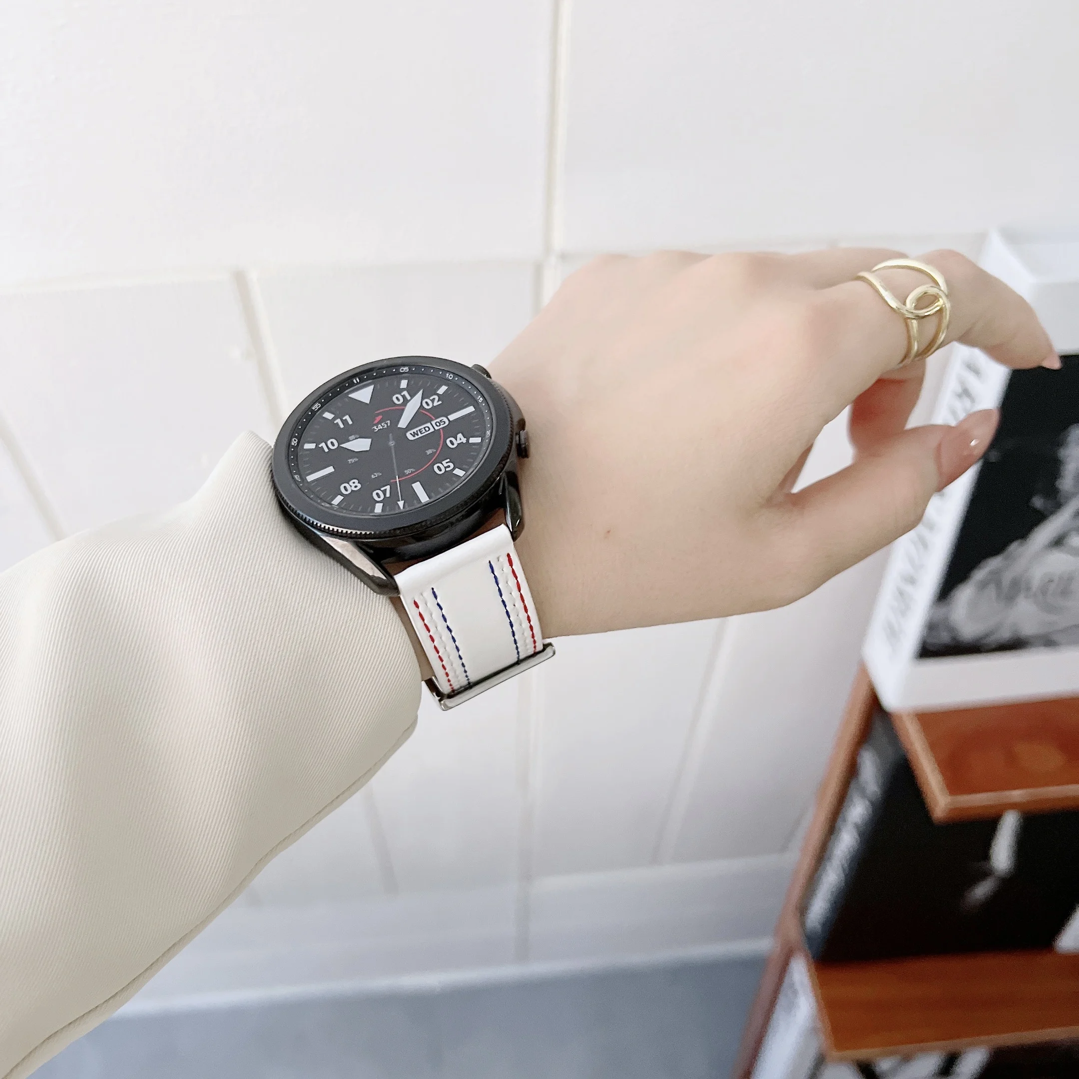20mm 22mm Leather Strap For Samsung Galaxy watch 3/4/5 Gear S3 Huawei Watch 3 Sport Needlework bracelet band For Amazfit GTR/GTS