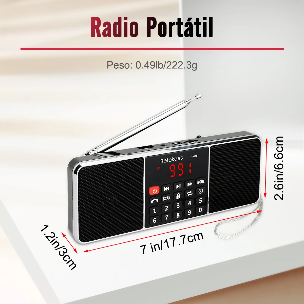 PRUNUS J-189 Bluetooth AM FM Radio, Small Portable Radio - Dual Speaker  Heavy Bass, LED Flashlight, Pocket Size, TF Card USB AUX MP3 Player