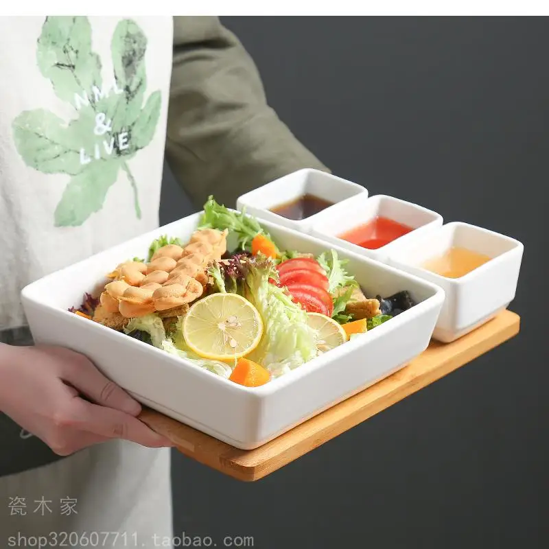 일본 식기 세라믹 접시 분할 아침 식사 트레이 치즈 구운 쌀 스낵 대나무 매트와 가정용 Bakeware