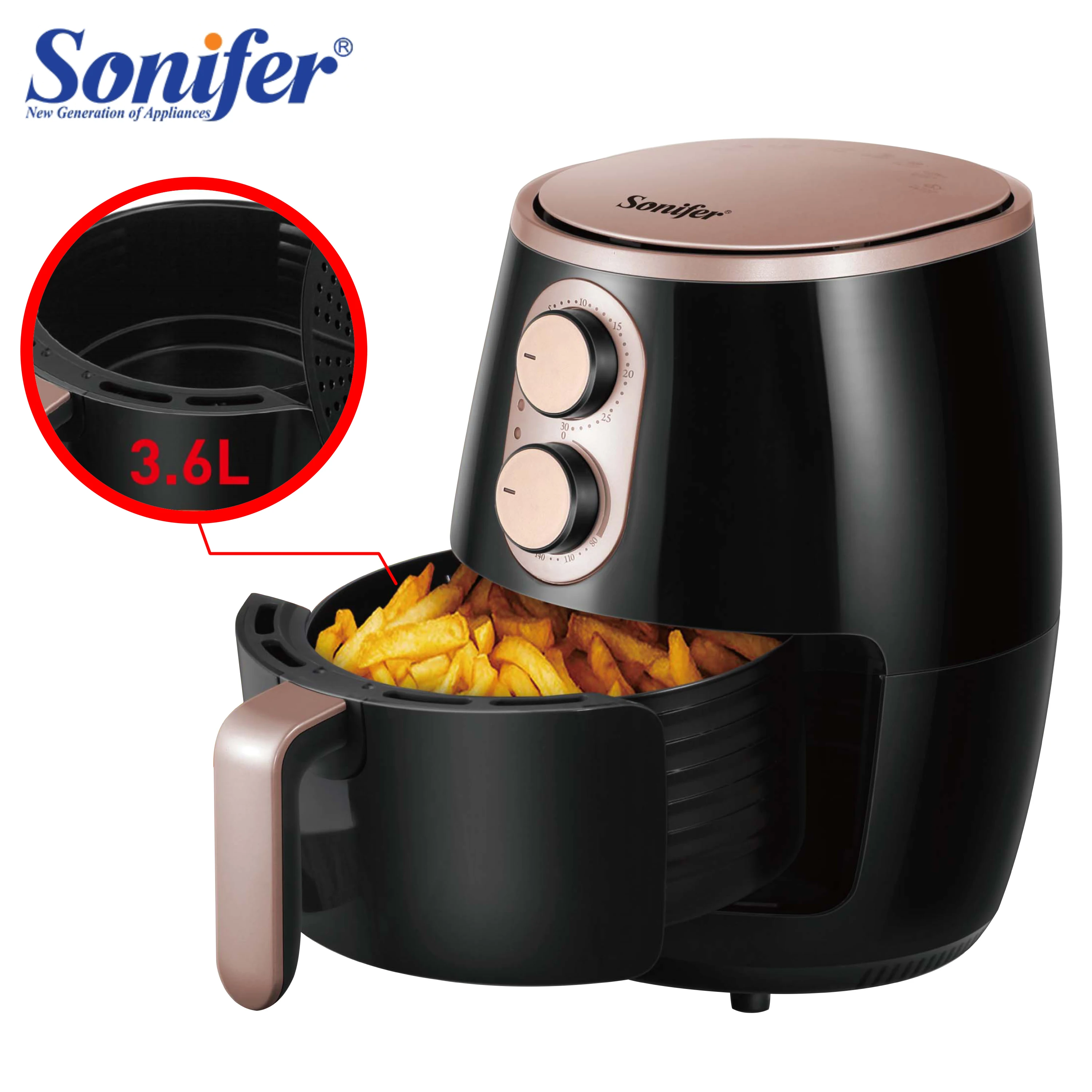 Sonifer 3.6L 스마트 에어 프라이어 오븐 오일 토스터 없음 다기능 전기 딥 프라이 붙지 않는 바구니 주방 요리 튀김