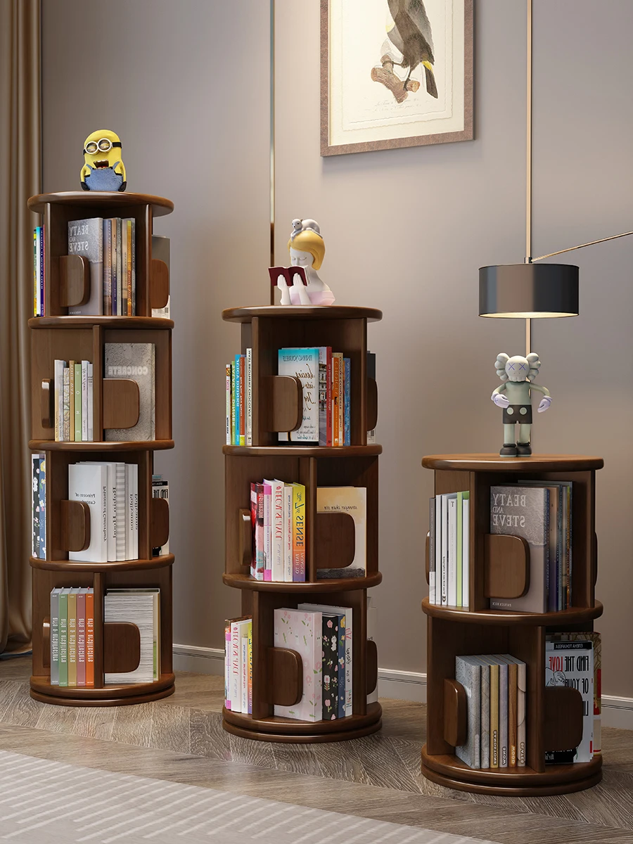 

Solid wood rotating bookshelf, floor saving space, children's picture book storage rack, simple small bookshelf