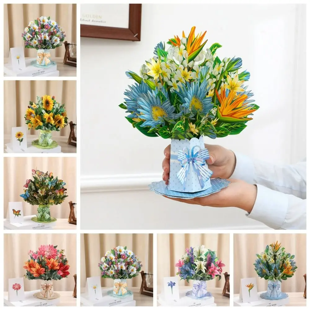 Carving Flower Mother's Day Birthday Greeting Card Wishing Handmade 3D Pop Up Greeting Card Creative Paper Thank You