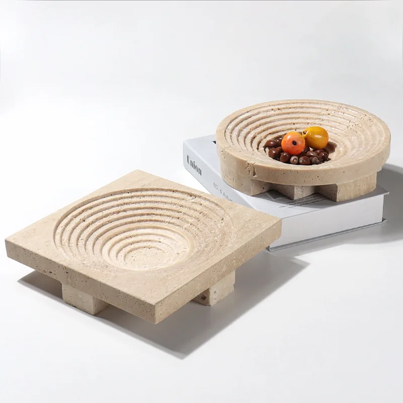 

Поднос для фруктов из натурального мрамора, травертина, Wabi-sabi