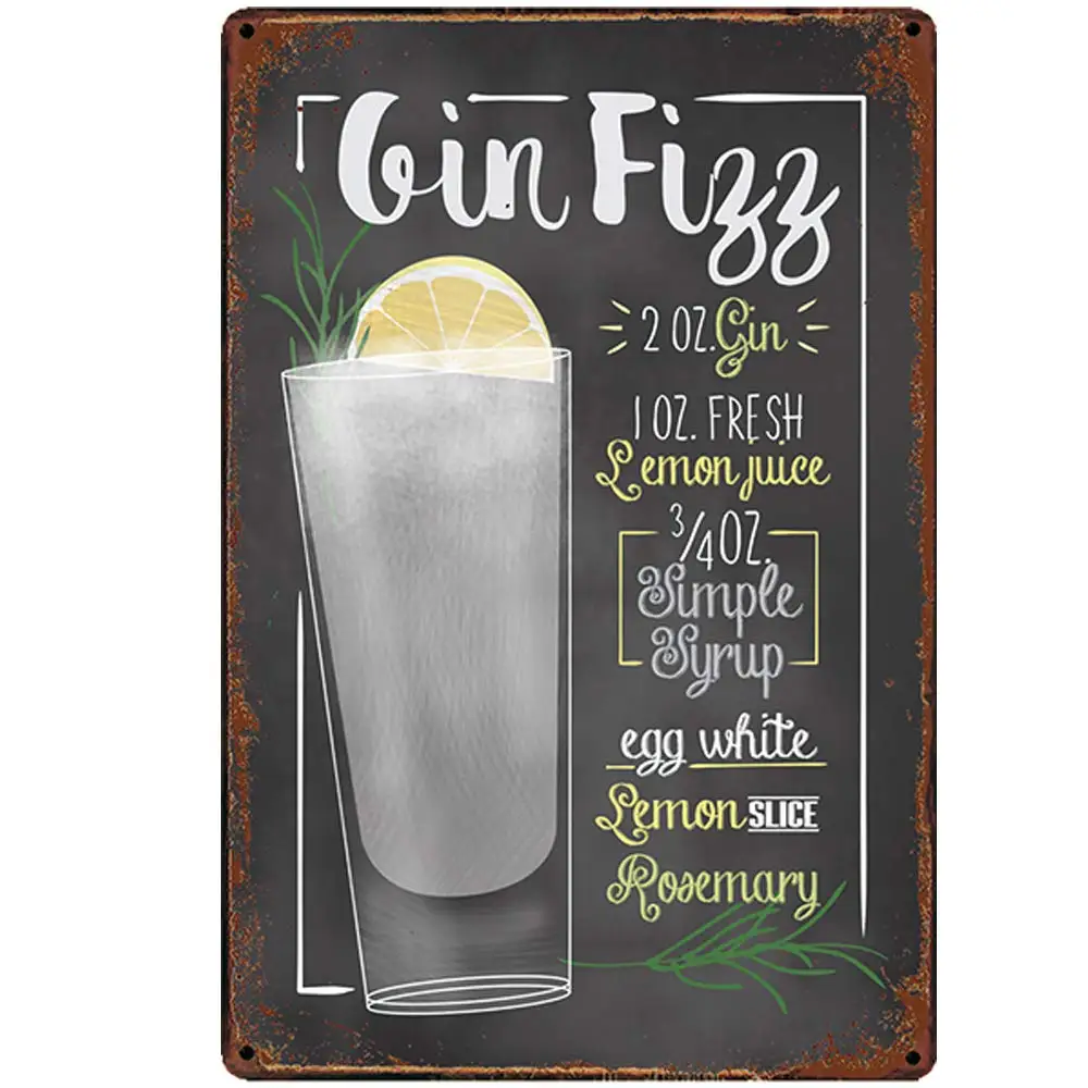 

Vintage Design Gin Figg Cocktail Recipe Tin Metal Signs Wall Art | Thick Tinplate Print Poster Wall Decoration for Bar/Kitchen/