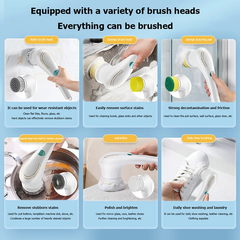 Electric Spin Cleaning Brush with 6 PCS Heads Cordless Portable Scrub Brush  Handheld Scrubber Suitable for Bathroom Kitchen Tool - AliExpress