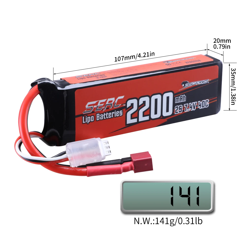 SUNPADOW 2S Lipo Battery for 7.4V40C 2200mAh Soft Pack with Deans T Plug for RC Vehicles Car Truck Tank Boat Truggy Buggy Racing