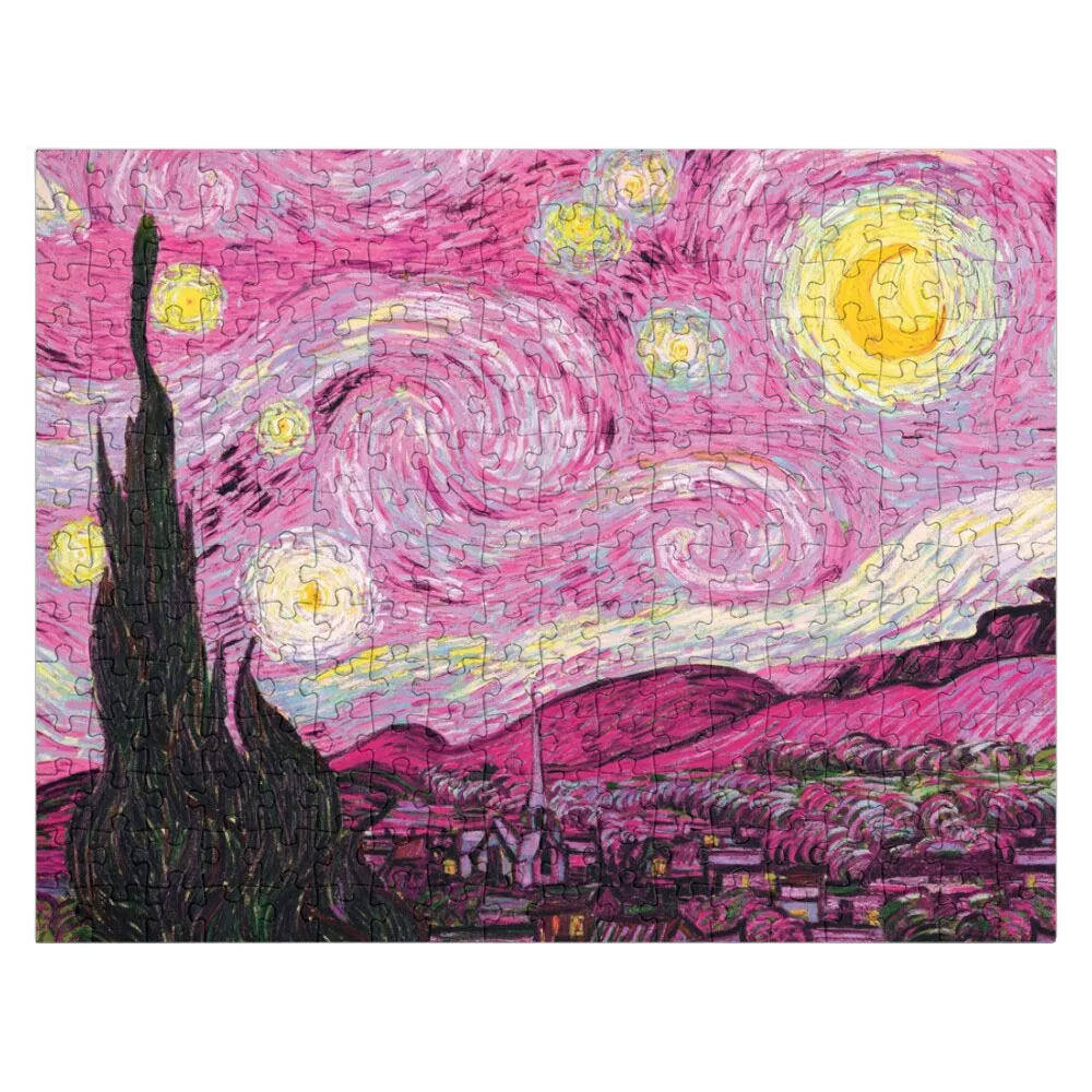 

Van Gogh - Pink Starry Night Jigsaw Puzzle Customized Gifts For Kids Customizable Gift Wooden Decor Paintings