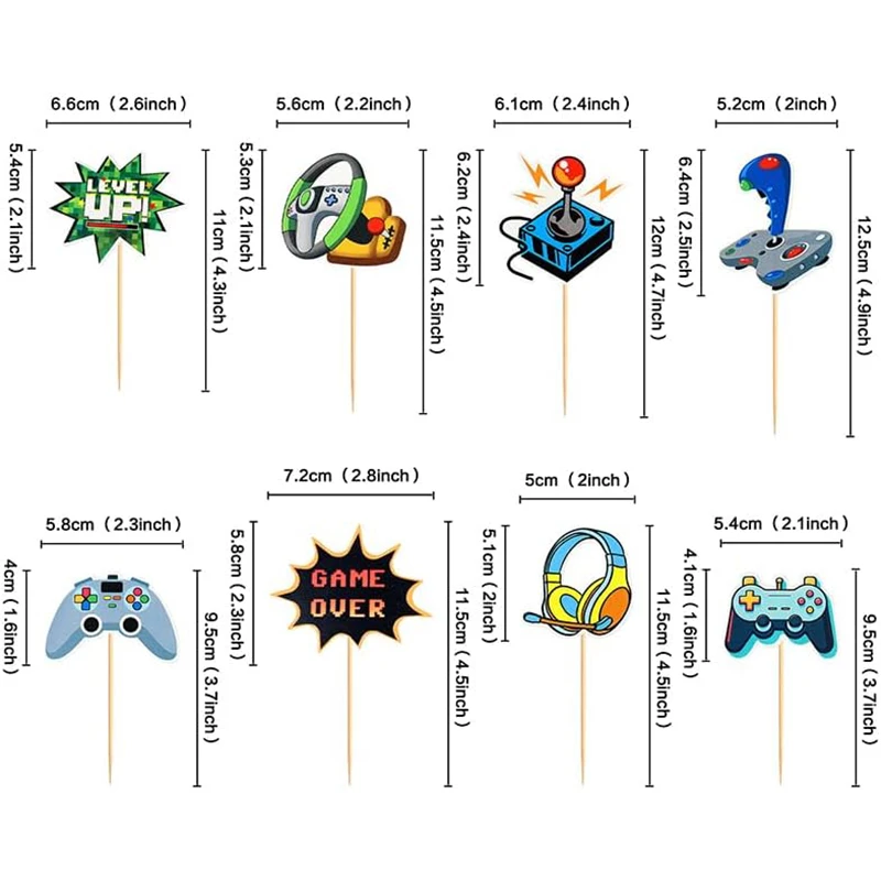 16pcs Video GamePad Cupcake Topper Picks Game on Happy Birthday Party Cake DIY Decoration Supplies Kids Boy Girl Favors Gifts