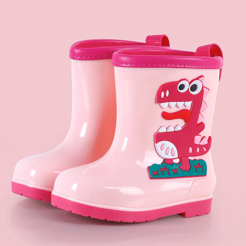 Children Boots Rain Boots Kids Girl 3D Dinosaur Boys Plush Warm Ankle Waterproof Toddler Water