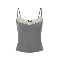 1pcs Women Knitted Crop Tops Solid Laces Sling Tops Knitwear Tank Top Girls Sexy Slim Camisole Sweet Short Vest With Padded Cups - Image 3