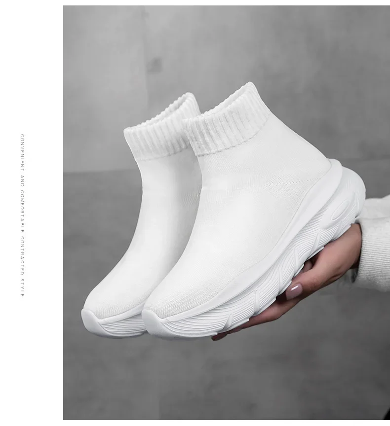 Damenschuhe, klassische High-Top-Sockenschuhe, dicke Sohle, Stretch, Slip-On, lässige Turnschuhe, atmungsaktives Mesh, Outdoor-Wanderschuhe, Schwarz – Detail 22
