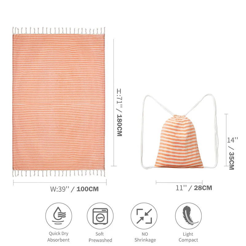 Premium Turkish Striped Oversized Beach Towels with Travel Bag - Quick Dry and Lightweight