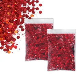Holographic Iridescent Chunky Glitter Flakes (100g - Red)