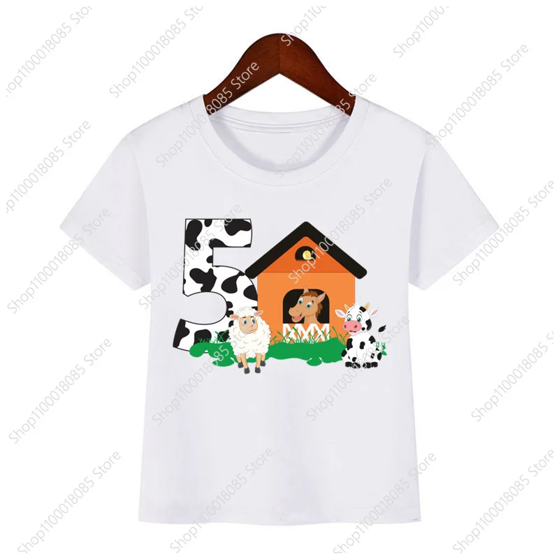 Kids Cow Farm Animal Birthday Party Shirt T Shirts Boys Any Name My Boy Clothes Tops Family Matching Outfits 4