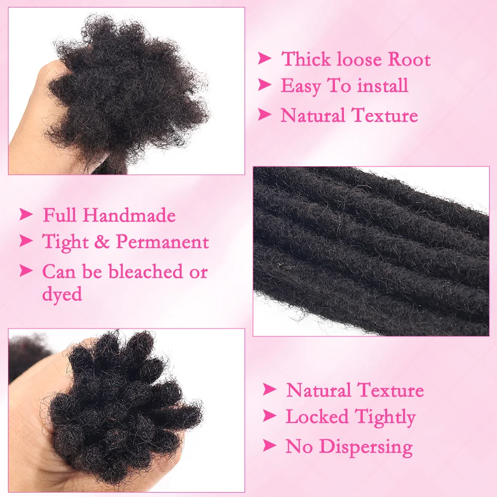 Estensioni Inter Loc in Capelli Umani Veri al 100% da 4-28 Pollici, Larghezza 0,6 cm, Dreadlock Completamente Fatti a Mano, 20 Ciocche per Uomini e Donne - immagine 4