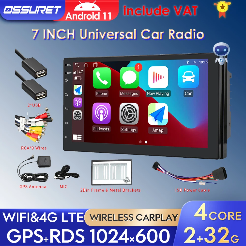 Ai Carplay 7 Inch Android 10 Car Radio Stereo Multimedia Player For