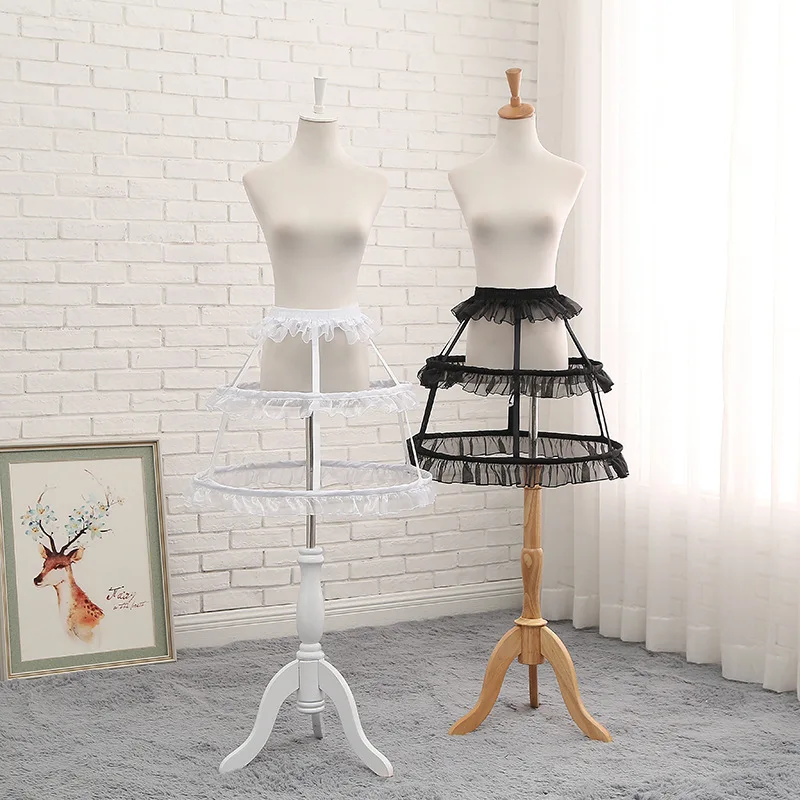 

Women White Black A-Line Skirt Elastic Waist 2hoops 3 Tires Ruffles Short Fluffy Dance Underskirt
