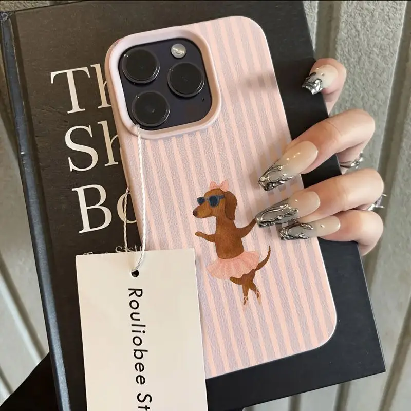 Pink Striped Dachshund Ballet Pattern Silicone Phone Case