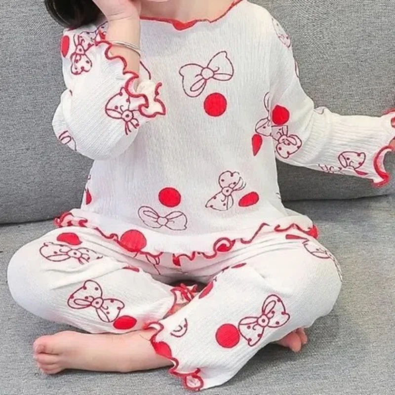 Spring Fall Baby Long Sleeved Set Girls Thin Home Clothing Children's Pajamas and Pants Two-Piece Set