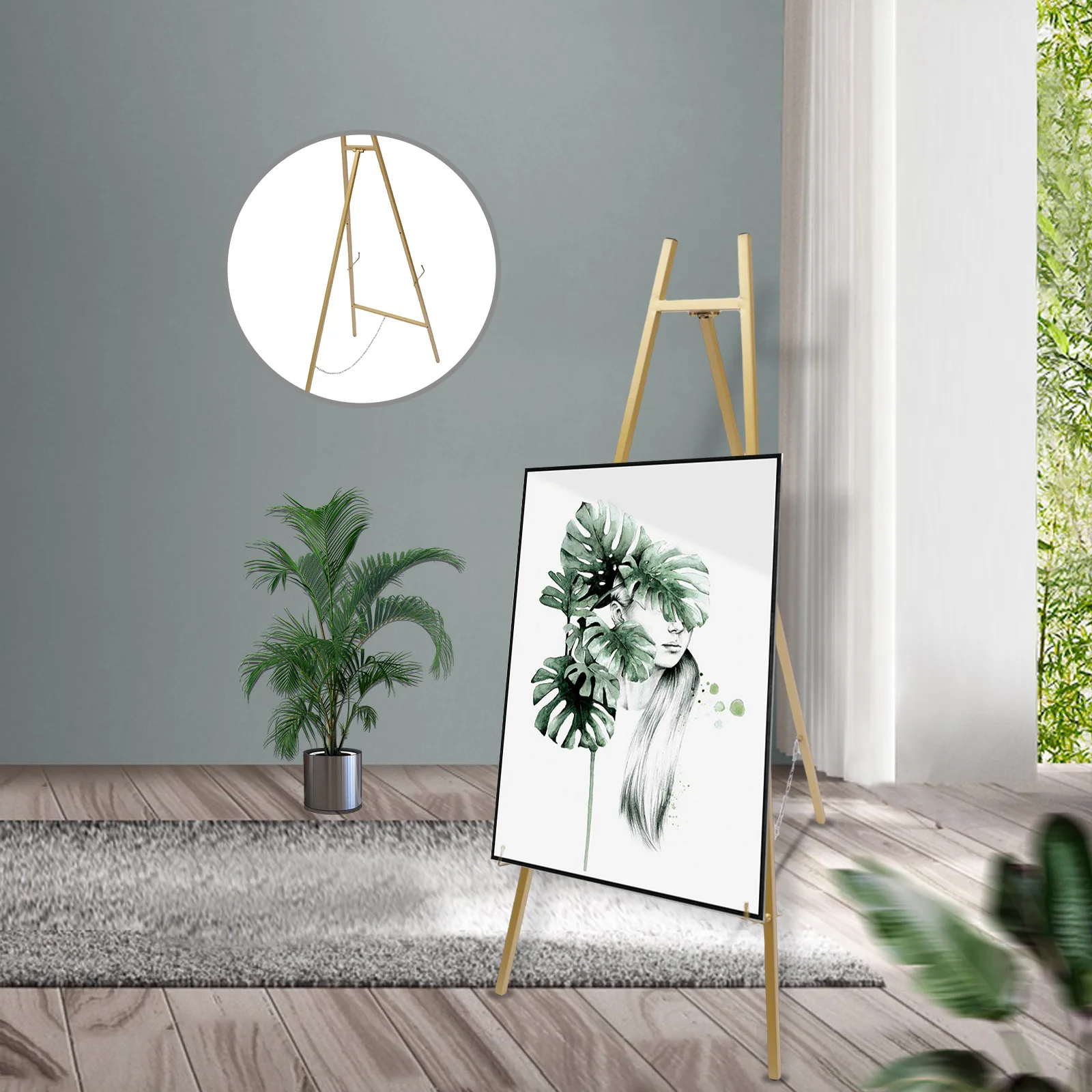 2Pcs Golden Wedding Welcome Display Frame Foldable Drawing Poster Stand Elegant Tall Steel Pipe Rack