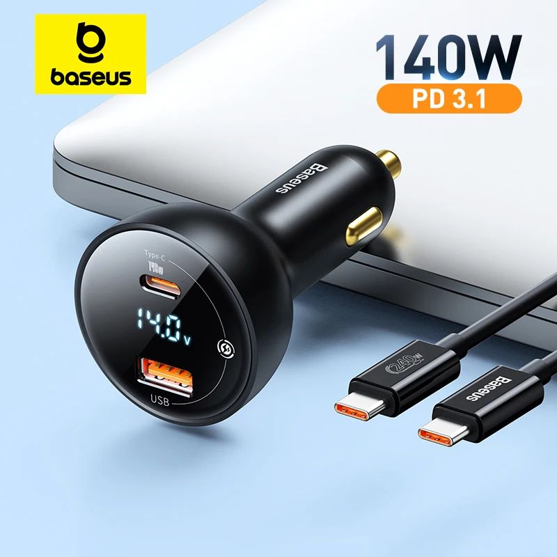 

Baseus 140W Car Charger PD3.1 Fast Charging QC3.0 Quick Charge For Macbook Laptop USB Type C Car Phone Charger For iPhone 15 14