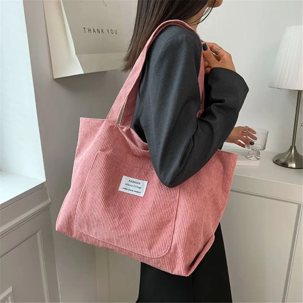 Borsa a tracolla di grande capacità da donna in velluto a coste autunno inverno borsa a tracolla Vintage di moda in tinta unita